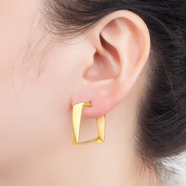 Fashion Simple Design Metal Geometric Gold Plated Earrings Women