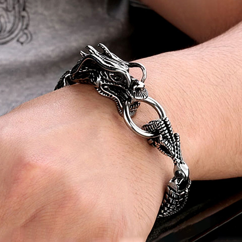 Vintage 316L Stainless Steel Dragon Head Handmade Bracelet For Men