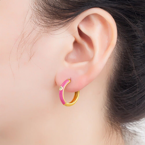 New Minimalist Candy Colors Enamel Round Hoop Earrings for Women