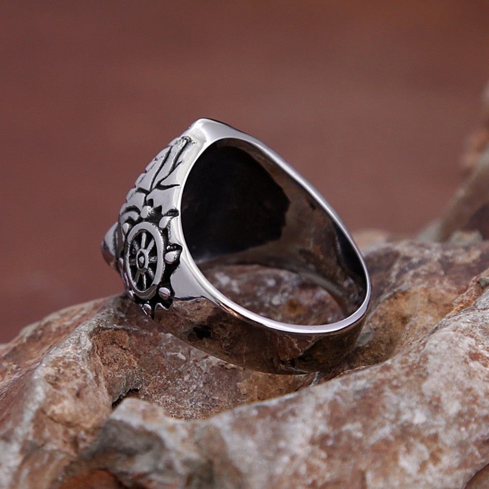 Vintage Stainless Steel Viking Anchor Ring For Men Women