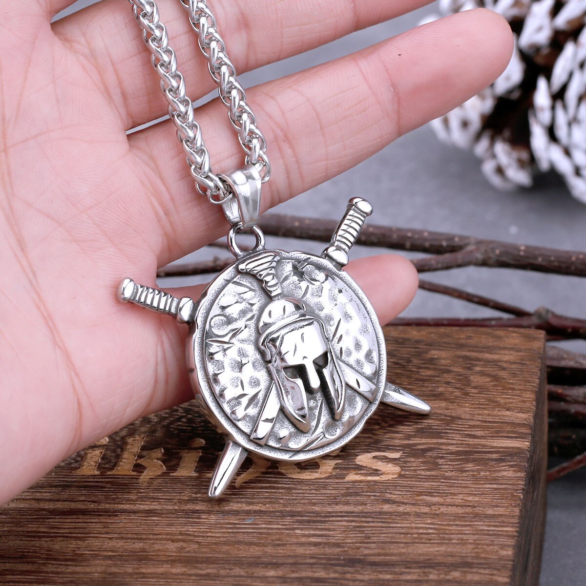 Nordic Viking Warrior Sword Shield Necklace Men's