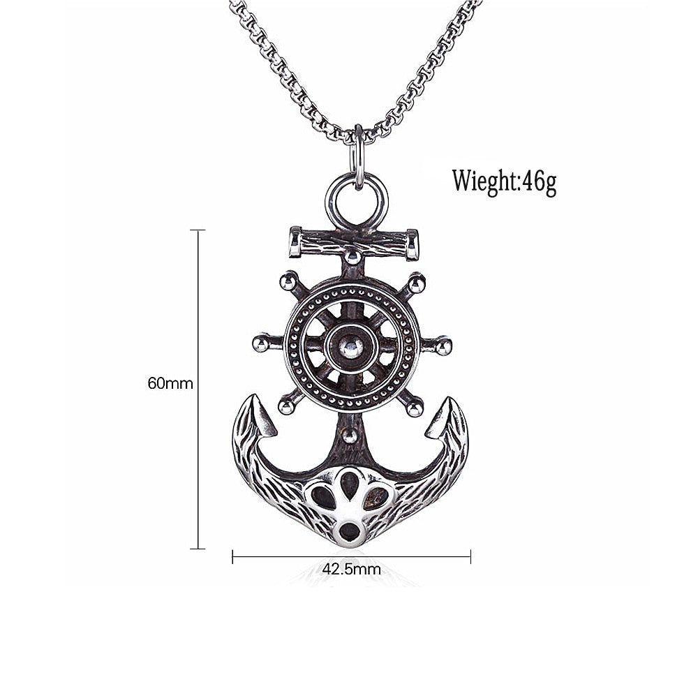 Vintage Viking Compass Pendant Necklace Men's Stainless Steel Viking Anchor Pendant