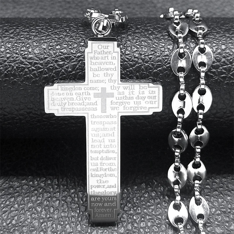 Jesus Cross Crucifix Pendant Necklace Stainless Steel Religious Christian