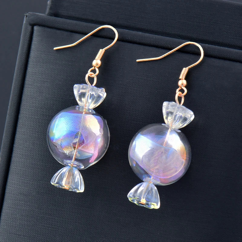 Square Moon Ball Glass Drop Earrings For Women