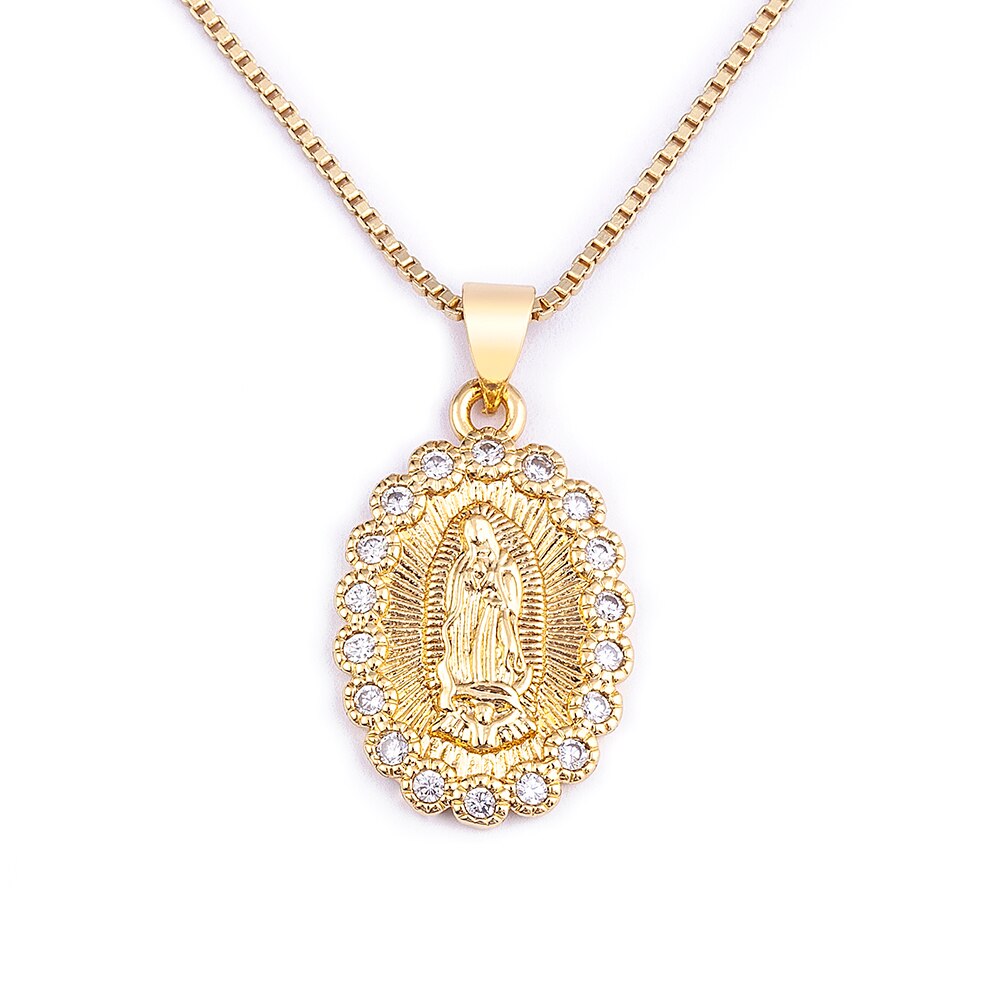 Hot Sale Ins Fashion Virgin Mary Copper Zircon Gold Plated Pendant for Women