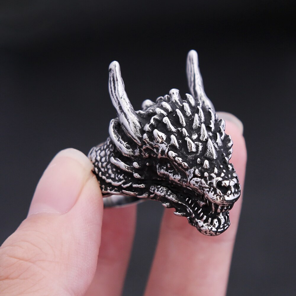 New Design Vintage Viking Dragon Head Ring For Men