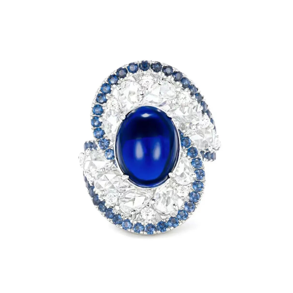 Luxury Vortex Design Sri Lanka Blue Spinel Rings For Women