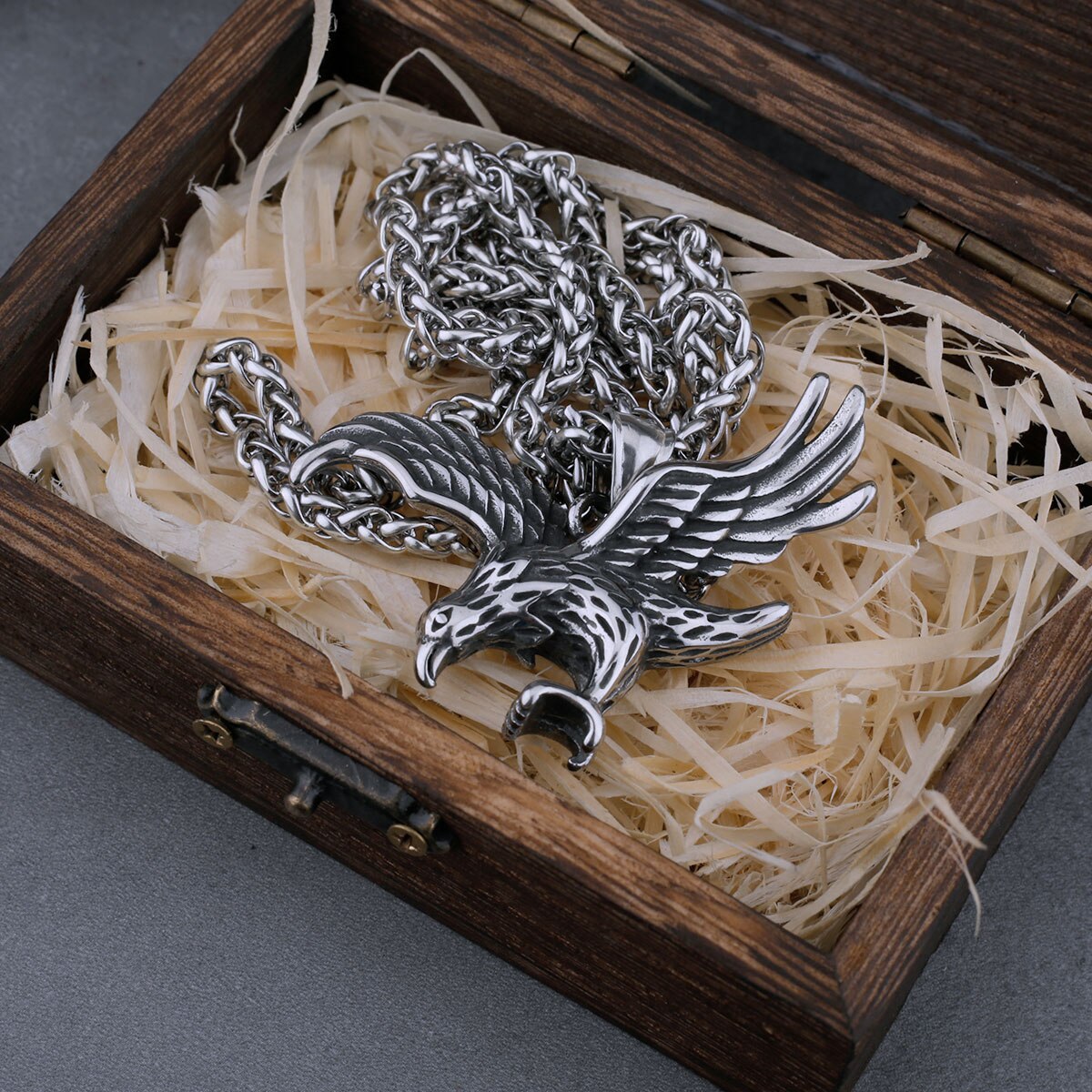 Stainless Steel Retro Eagle Wings Necklace Men's