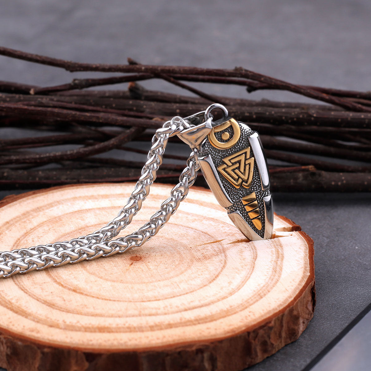 Stainless Steel Spear of Odin Valknut Gungnir Pendant Necklace