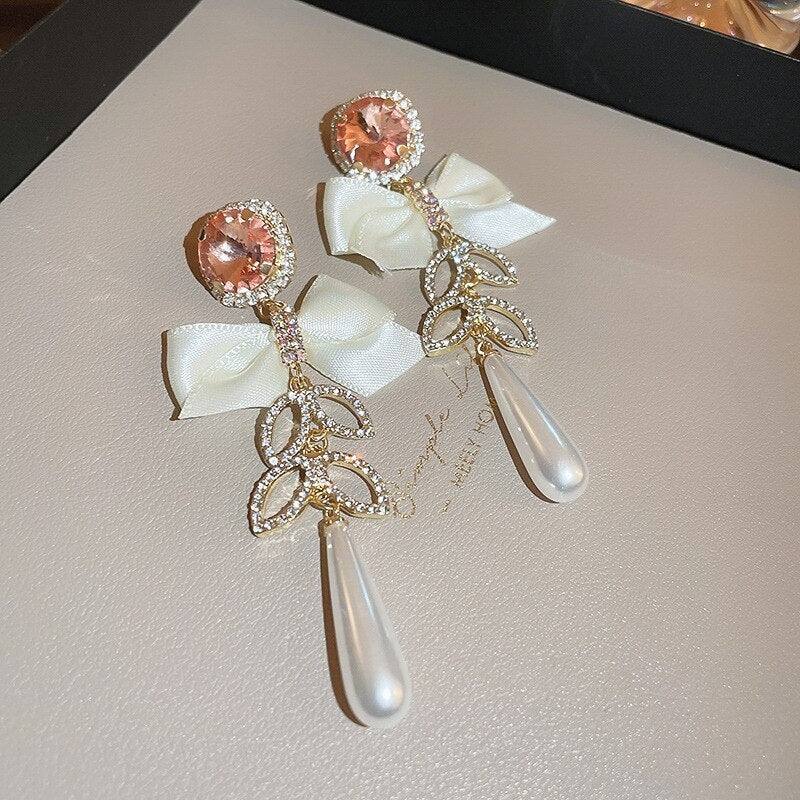 Korean Elegant Bowknot Drop Earrings For Women