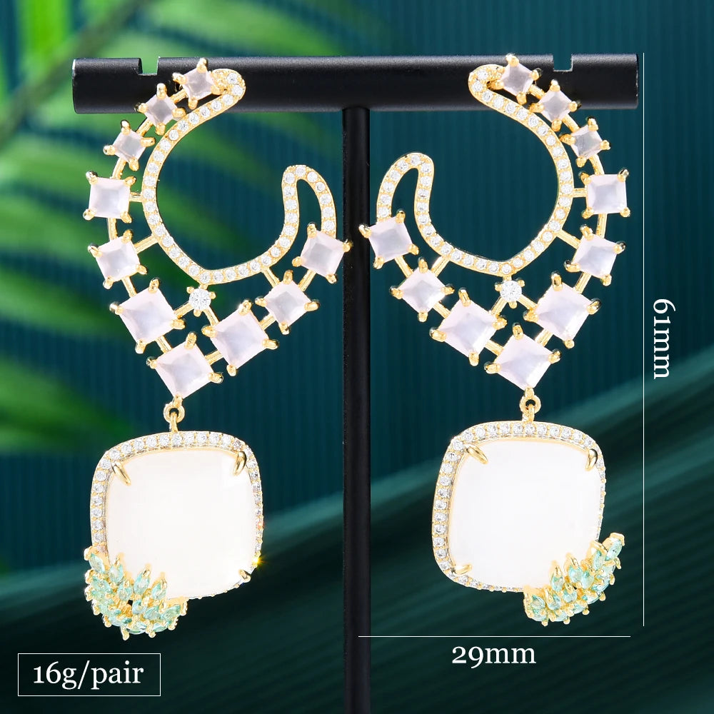 Trendy Heart Square Dangle Earrings for Women Bridal Wedding