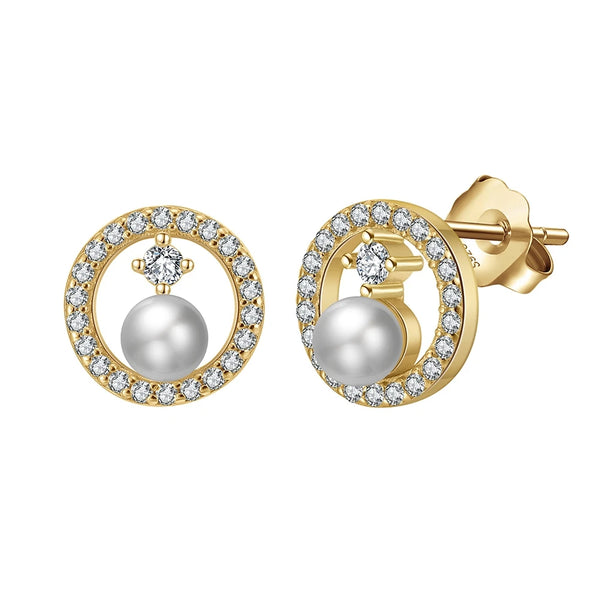 5A Clear CZ Stud Earrings with Shell Pearl 925 Sterling Silver for Women's