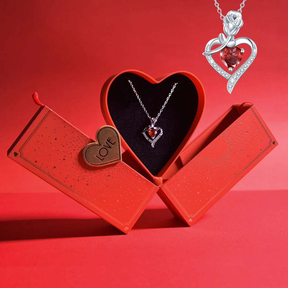 Gift for Women Crystal Heart Pendant Necklace In Love Gift Box Set