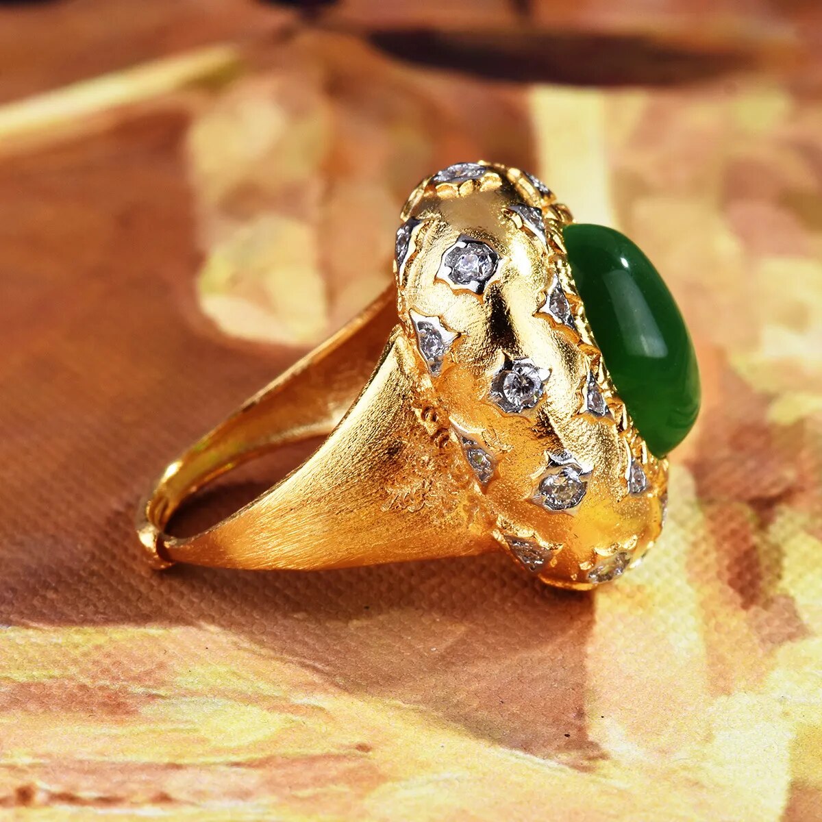 Italian Vintage Jewelry Luxury Artificial High Quality Emerald Green Stone Rings