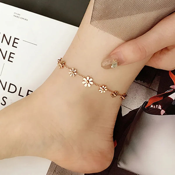 Stainless steel anklets Flower Bells Drop Rose Gold Color beach jewelry accessoiress