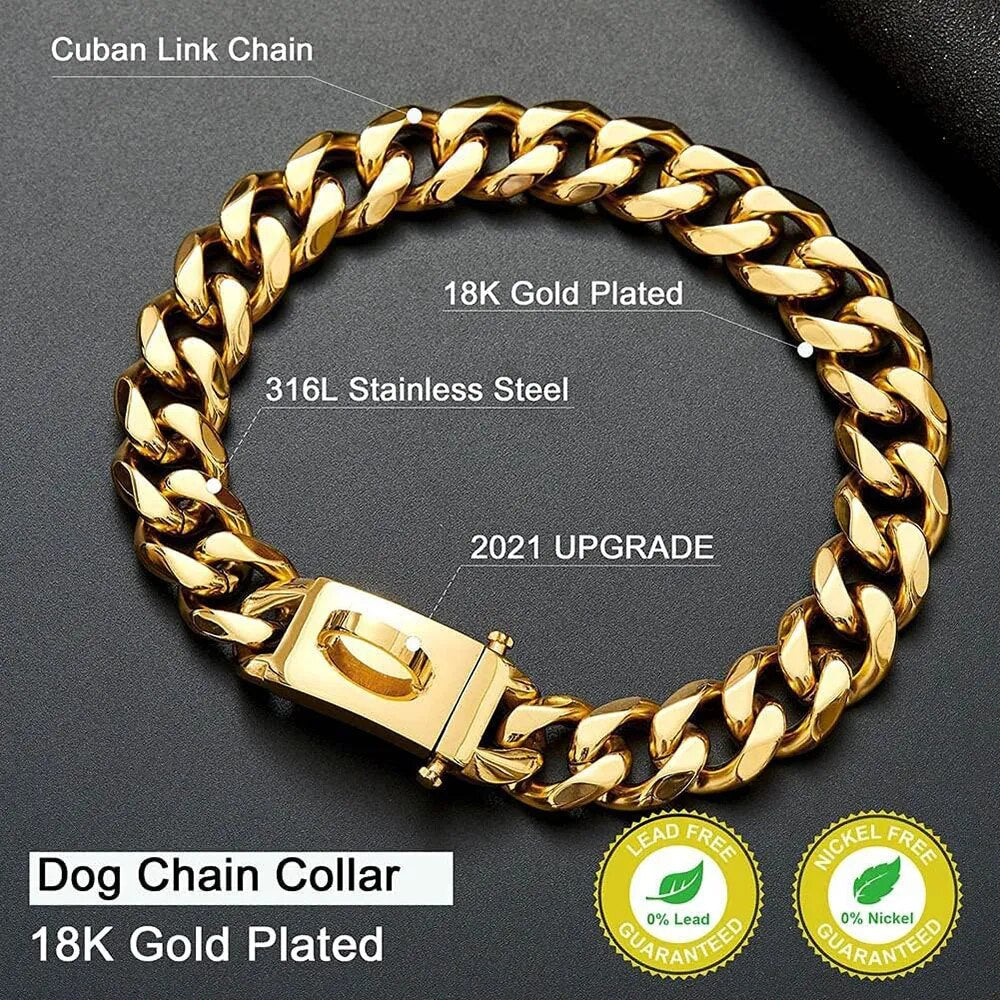 316L Stainless Steel 19mm Dog Metal Collar Chewproof Walking Chain