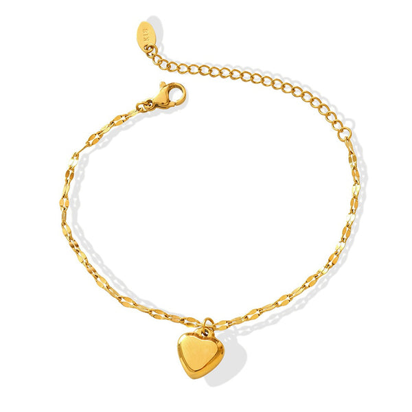 Gold Color Korean Fashion Simple Heart Pendant  Bracelet For Women