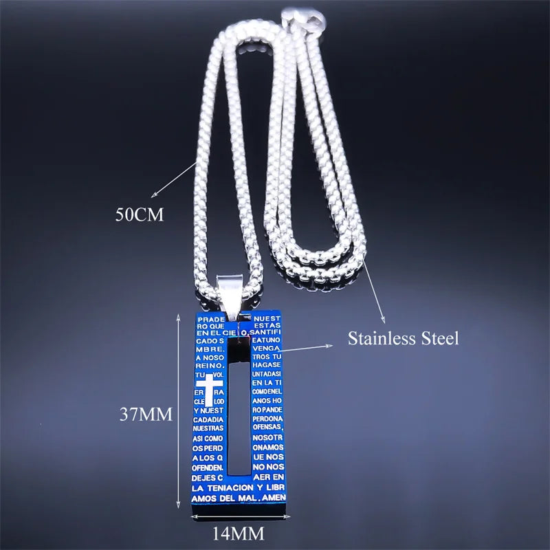 The Lord's Prayer Cross Chain Necklace Stainless Steel Scripture Blessing Pendant Necklaces