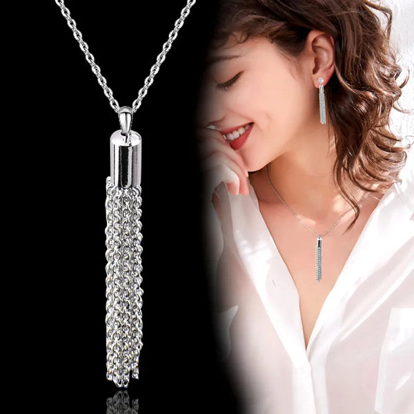 Punk Cool Tassels Drop Pendant Necklace Women Jewelry Silver Color Metal Chain