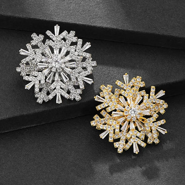 Charms Rotatable Spinner Cubic Zircon Pins Snowflake Brooches For Women