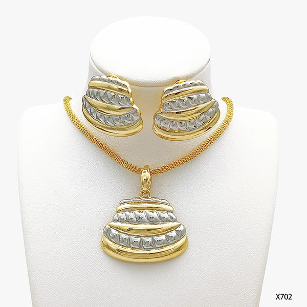 Dubai Two Tone Jewelry Set For Woman  Necklace Pendant Earring Set