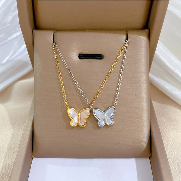 Gold Color Shell Butterfly Clavicle Chain Necklace For Women