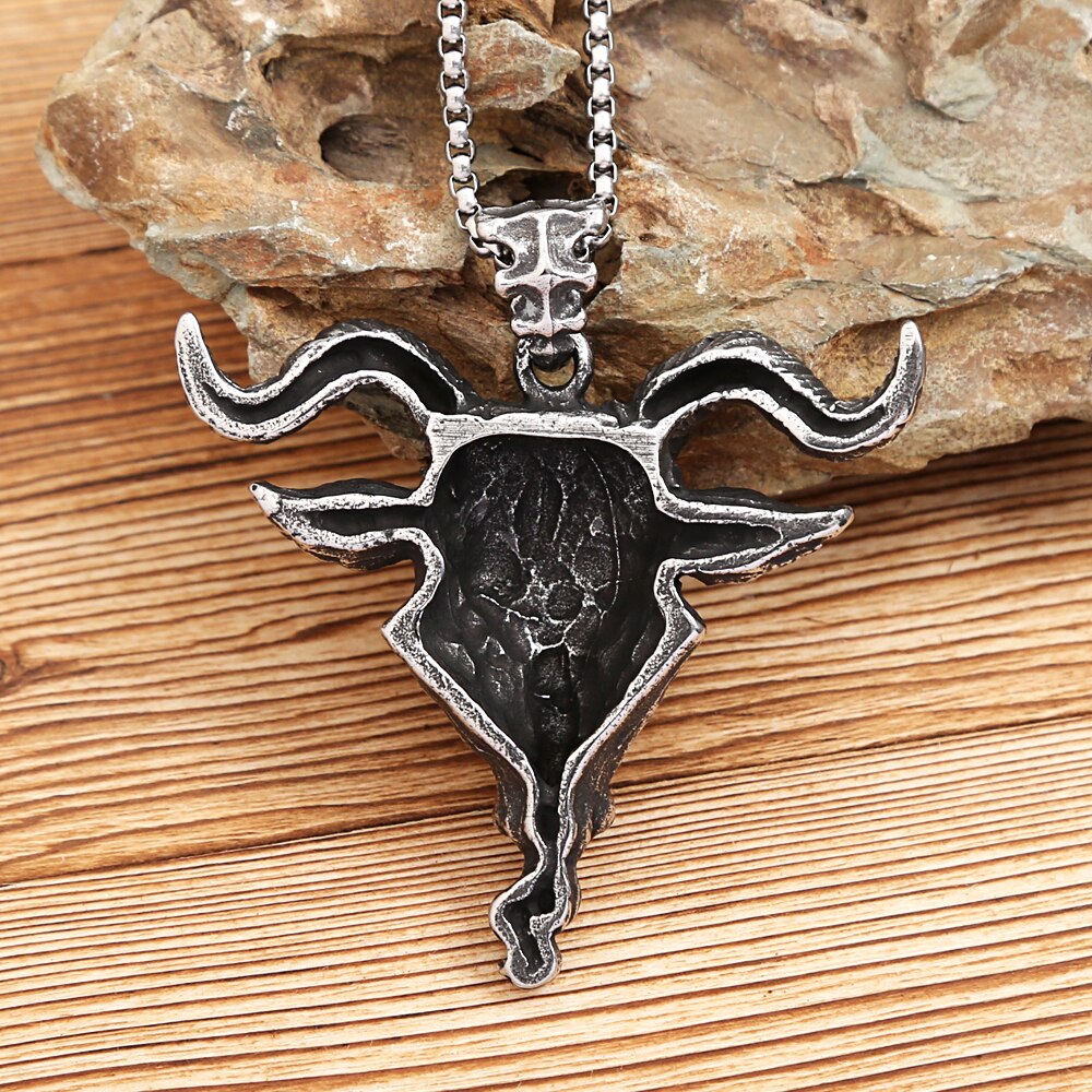 Gothic Vintage Mens Viking Lucifer Satan Bull's Head Pendant Necklace