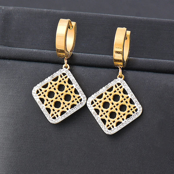 Stainless Steel Black White Rhinestone Geometric Drop Earrings For Women