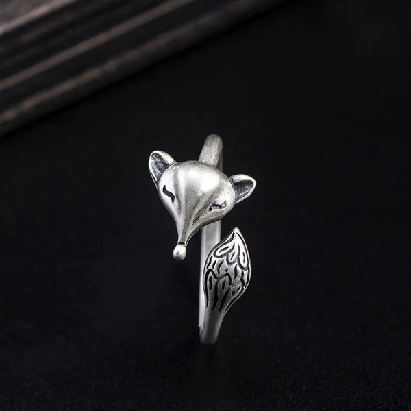 Punk 925 Sterling Silver Fox Adjustable Animal Ring For Men Women