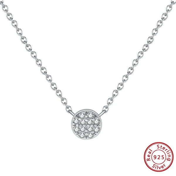 Fashion Round Shape Pendant Necklace Genuine 925 Sterling Silver 5A Clear CZ  Choker Chain