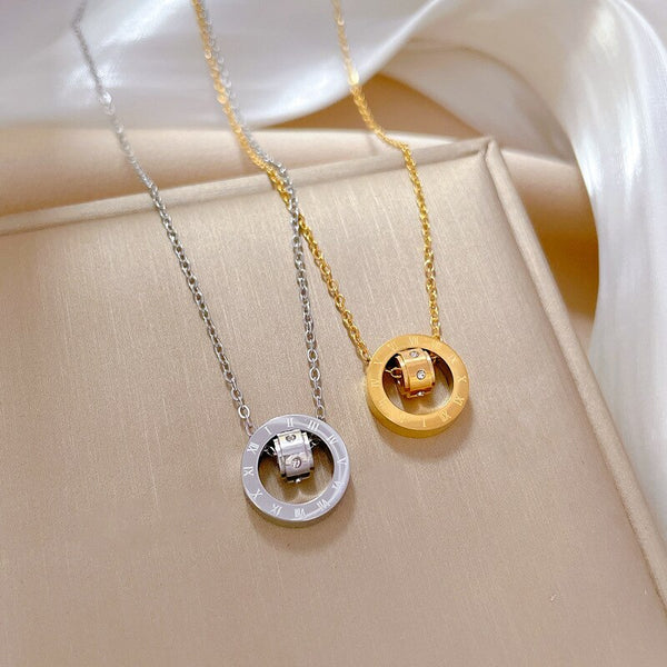 Gold Plated Temperament Roman Number Round Geometric Pendant Necklace For Women