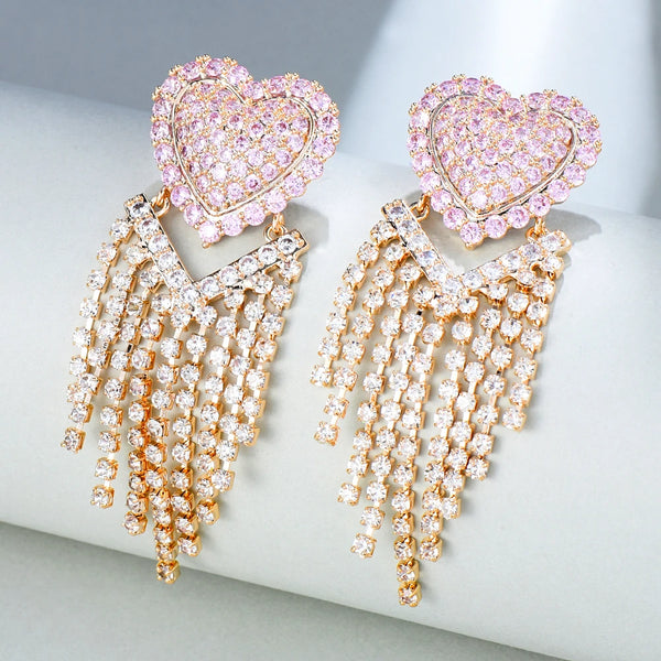 Luxury Big Heart Tassel Drop Earrings for Women Fashion Engagement Party Jewelry Best Super Gift