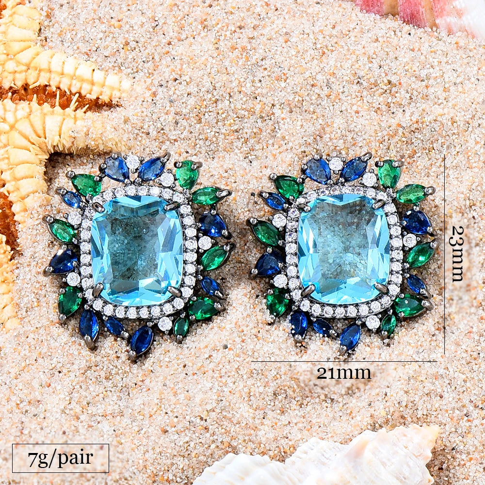 New Trendy Original Square Blue Pink Clear Earrings for Women Girl