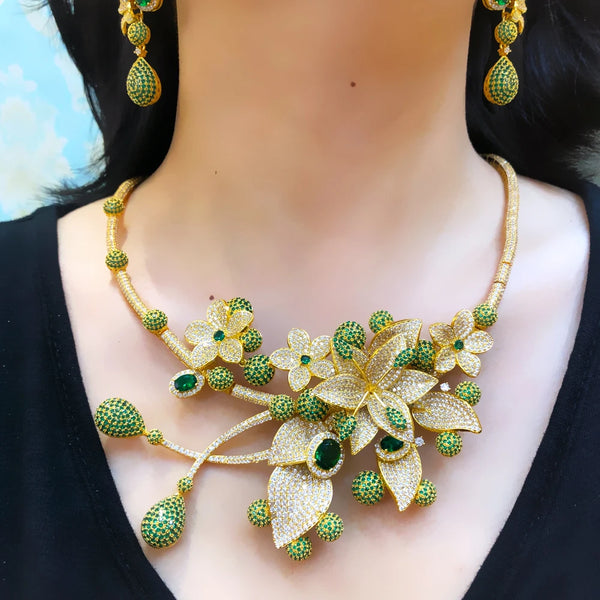 4PC BIG Flower Leaf Luxury African Jewelry Set For Women