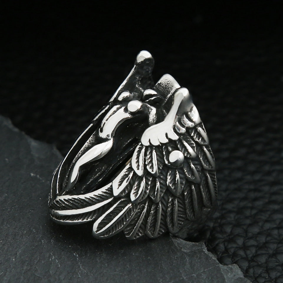 Punk Vintage Stainless Steel Angel Wings Ring For Men Women