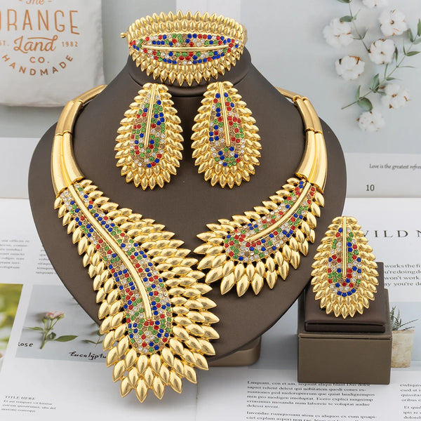 Dubai High Quality Large Collor Lady Necklace Earrings Bracelet Ring Jewelry Set for Women