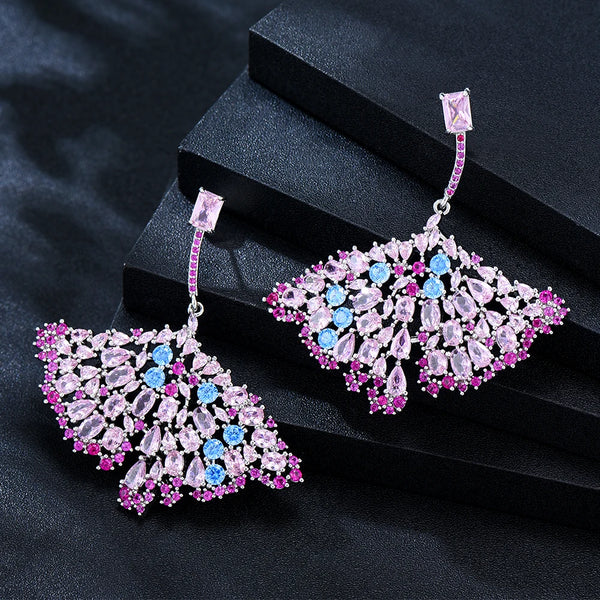 Original Feather Earrings for Women Wedding Cubic Zircon Fashion Engagement Party Jewelry