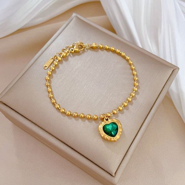 Gold Plated Bracelet Fashion Simple Heart Zirconia Beads Chain Pendant For Women