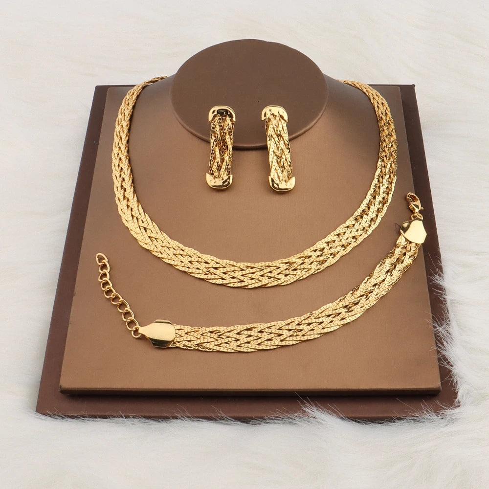 Fashion Gold Color Hollow Earrings Necklace Set