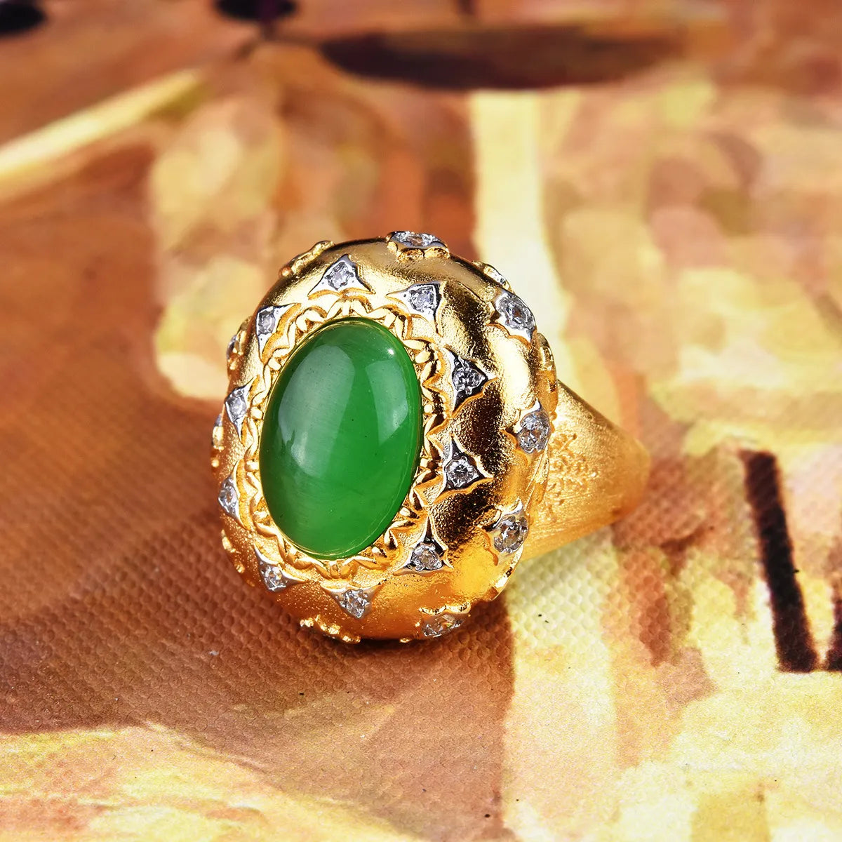 Italian Vintage Jewelry Luxury Artificial High Quality Emerald Green Stone Rings