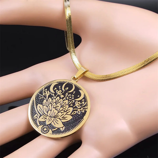 Triple Moon Goddess With Lotus Flower Necklace for Women Men