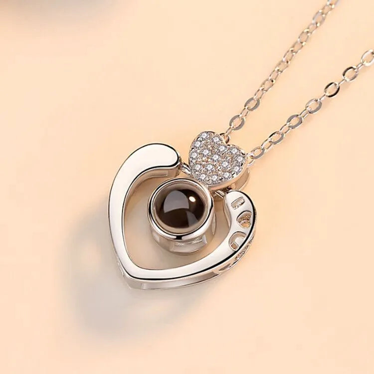 Love Projection Necklace With Exquisite Rose Gift Box100 Languages I Love You Pendant