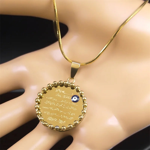 Arabic Quran Allah Necklace for Women Men Gold Color Islam Muslim Evil Blue Eye Chain