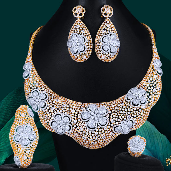 New Flowers 4Pcs African Jewelry Sets for Women Wedding Luxury Naija Dubai Jewelry Set