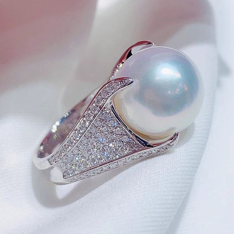 Trendy Imitation Pearl Cubic Zirconia Rings for Women