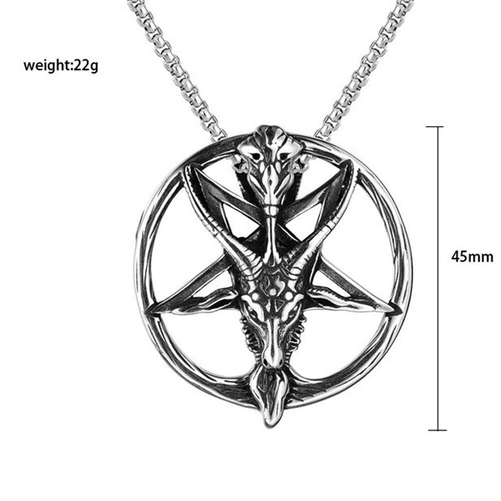 Gothic Skull Satan Necklace Men Boys Retro Stainless Steel Goat Head Pendant Necklace