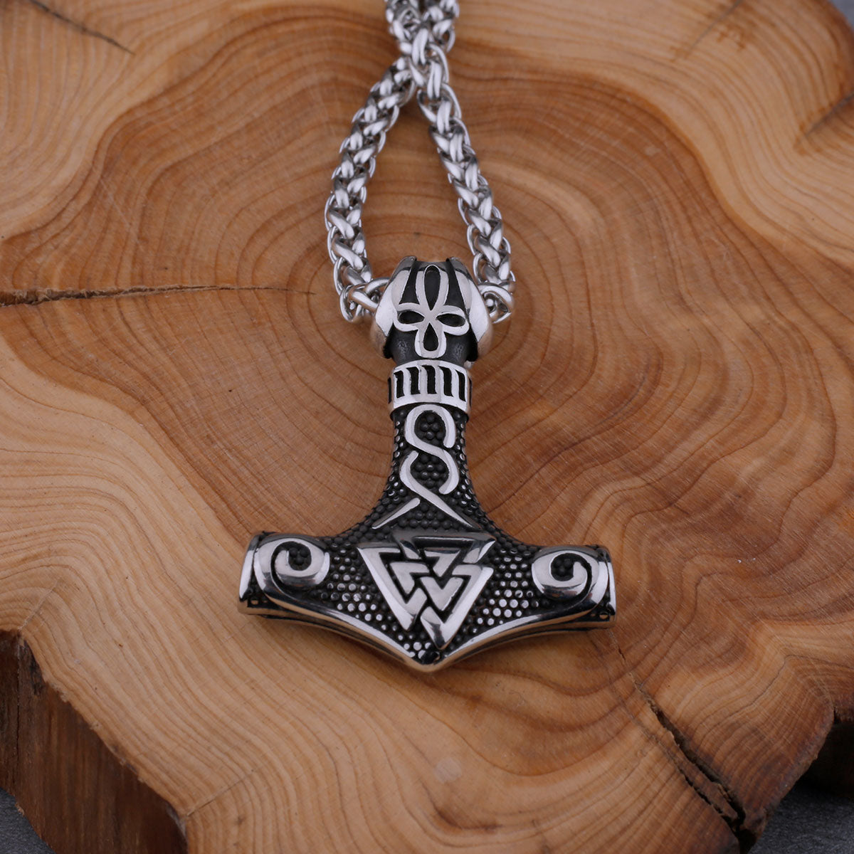 Stainless Steel Viking Mjolnir Quake and Odin Rune Necklace Men's ...