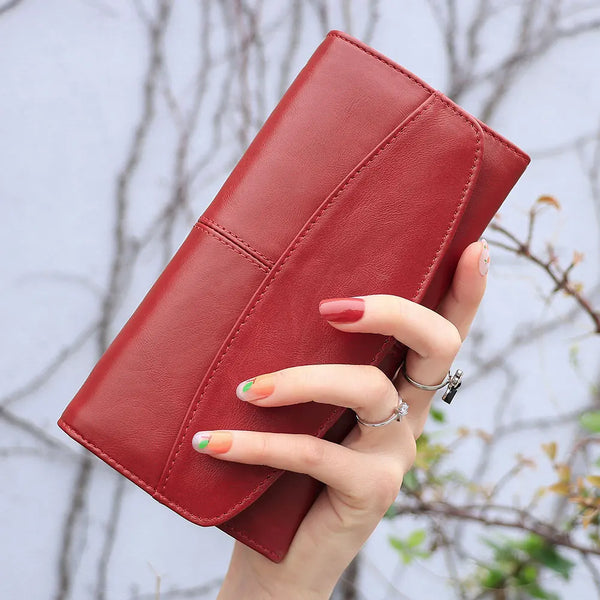 RFID Blocking Women Wallet with Card Holder Genuine Leather Large Capacity Clutch Phone Pocket