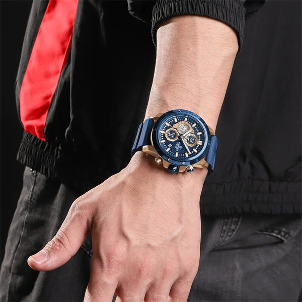 Luxury Men's Watches Casual Sport Chronograph Silicone Strap Date Waterproof Quartz Wristwatch