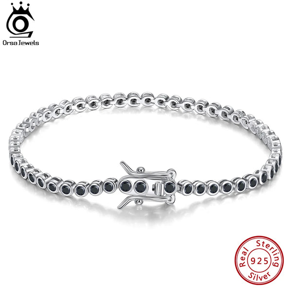 925 Sterling Silver 1.5/2mm Black Tennis Bracelet for Women